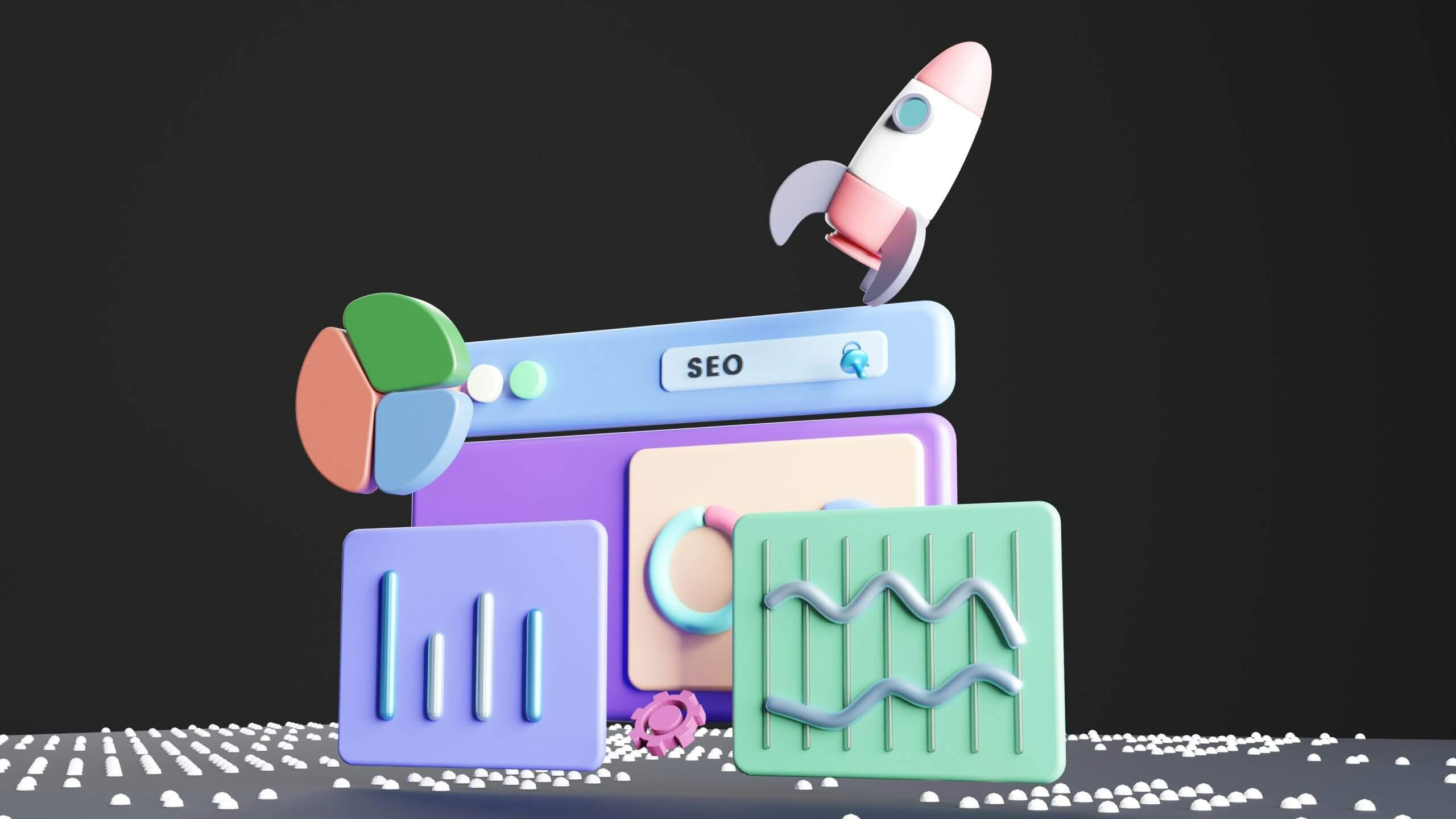 growtika-iWPg5lLRVa0-unsplash image of a Rocket ship and of screen grabs of charts showing SEO growth